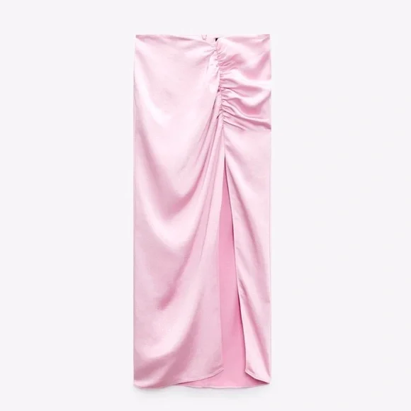 Zara satin silky pastel pink scrunched skirt - Picture 1 of 10